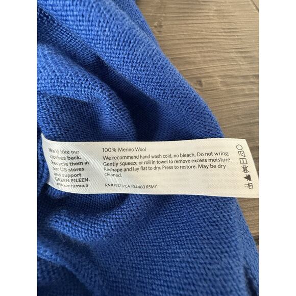 Eileen Fisher 100% Merino Wool Short Sleeve Blue Tunic Sweater Sz XL - Picture 5 of 7